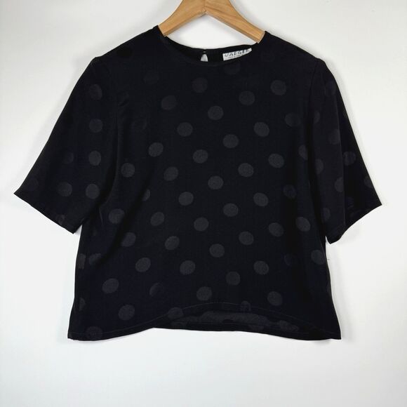 Vintage Jaeger Blouse Women Small Black Polka Dot Keyhole Back Great Britain 90s - Picture 1 of 12